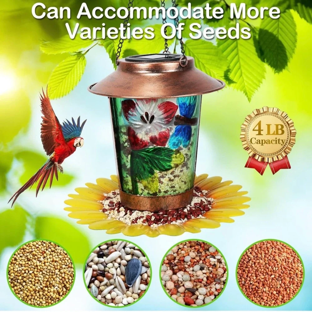 Solar Bird Feeder for Outdoors Hanging Solar Metal Wild Bird Feeders Waterproof